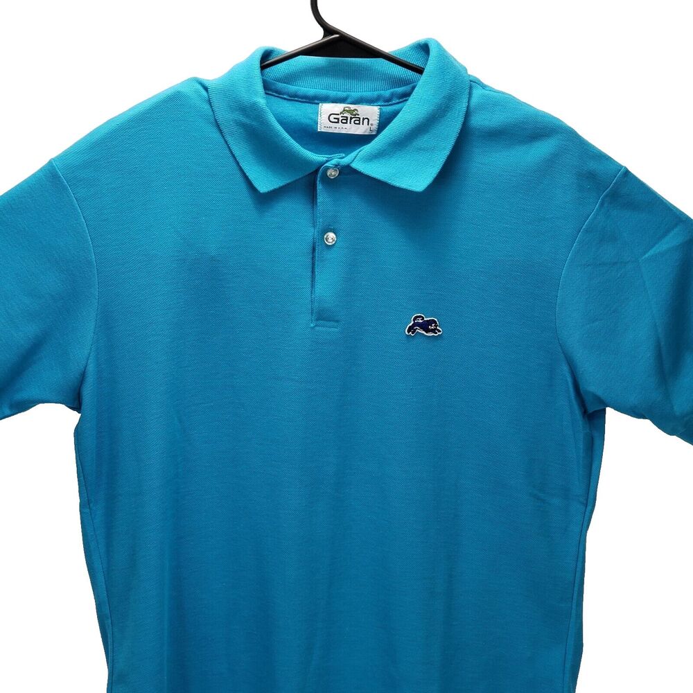 Vintage Garan Blue Polo Shirt Mens Large Single Stitch Made in USA 80s 90s